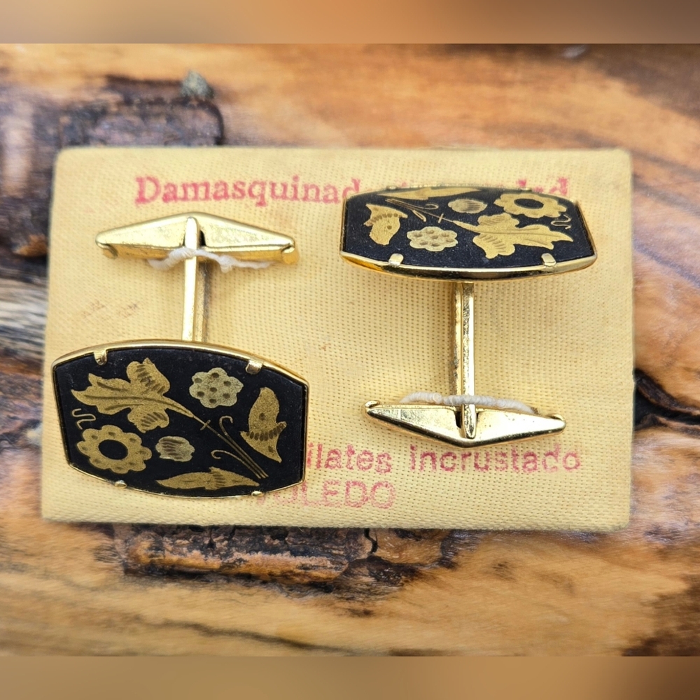 Damascene Toledo Cuff Links New on Original Packaging 24 kt Gold